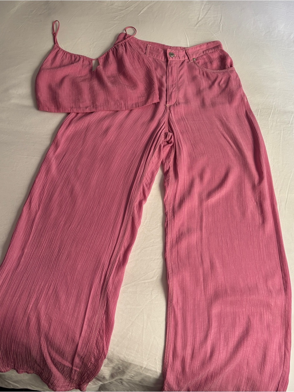 Zara Pink Cropped Halter Top with Wide-Leg Pant Set